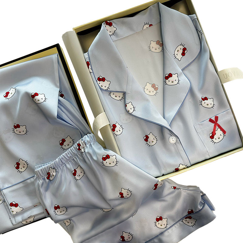 Sanrio Hello Kitty (3/Pcs Set) Pajamas For Women | Satin Blue